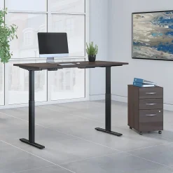 Standing Desks*Bush Business Furniture Move 60 Series 72"W Electric Height Adj Standing Desk w/ Storage, Storm Gray/Black Powder (M6S006SGSU)