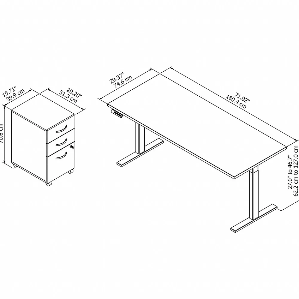 Standing Desks*Bush Business Furniture Move 60 Series 72"W Electric Height Adj Standing Desk w/ Storage, Storm Gray/Black Powder (M6S006SGSU)