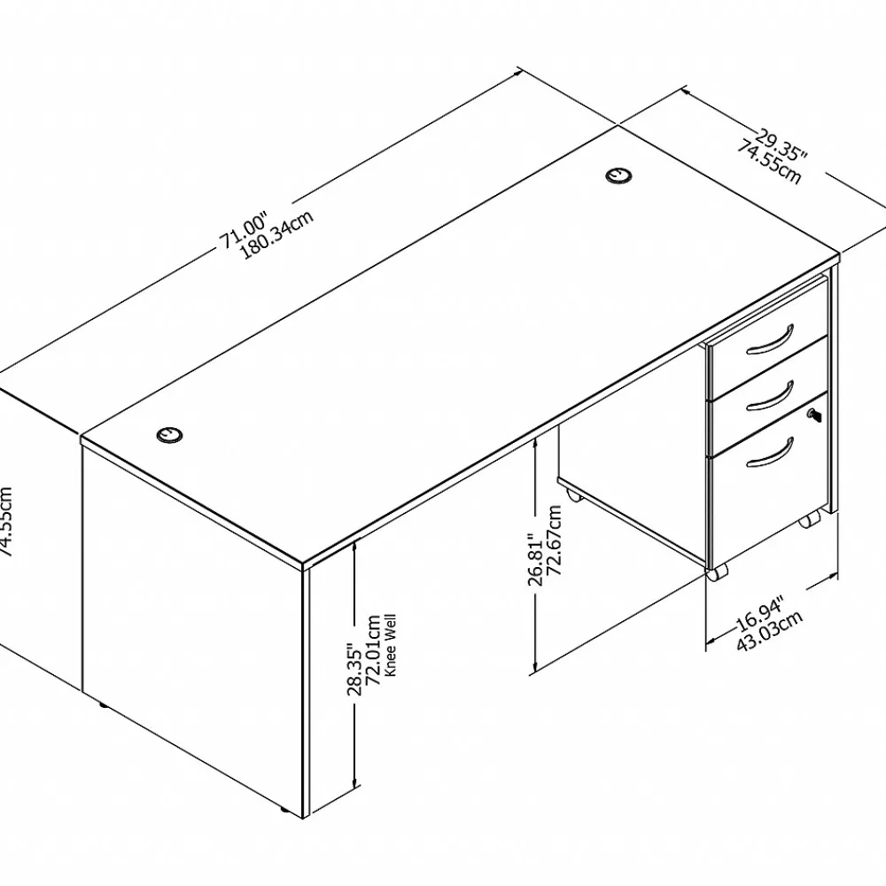 Computer Desks*Bush Business Furniture Studio C 72"W Office Desk with Mobile File Cabinet, (STC013SG) Storm Gray