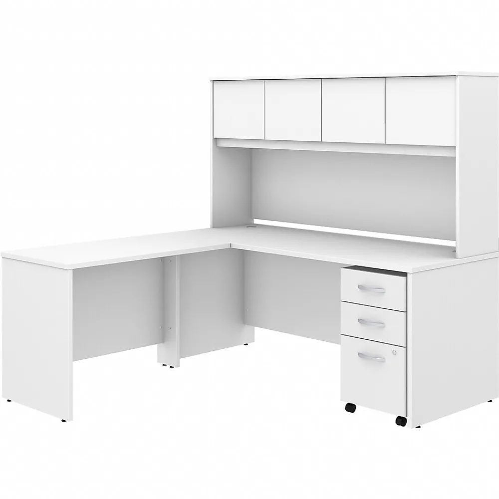L-Desks*Bush Business Furniture Studio C 72"W L Shaped Desk with Hutch, Mobile File Cabinet and Return, (STC006WH) White