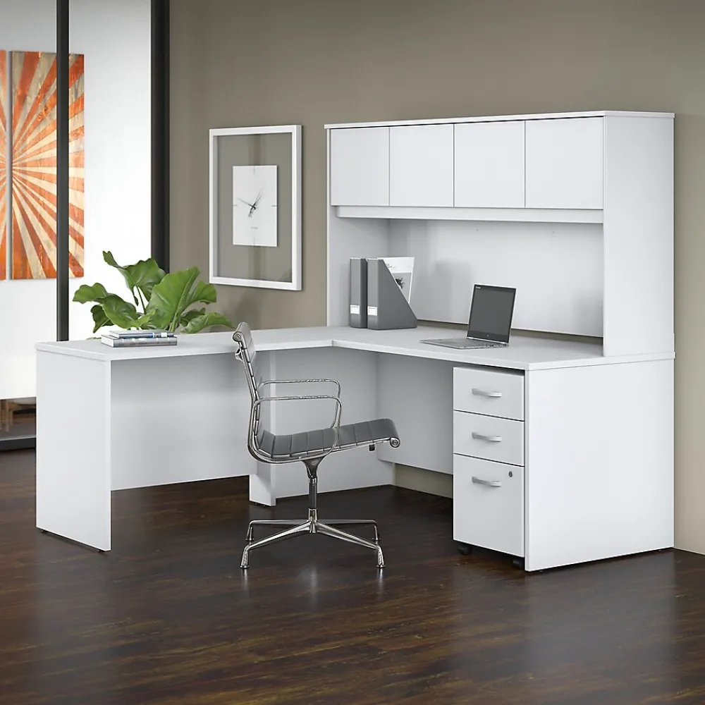 L-Desks*Bush Business Furniture Studio C 72"W L Shaped Desk with Hutch, Mobile File Cabinet and Return, (STC006WH) White