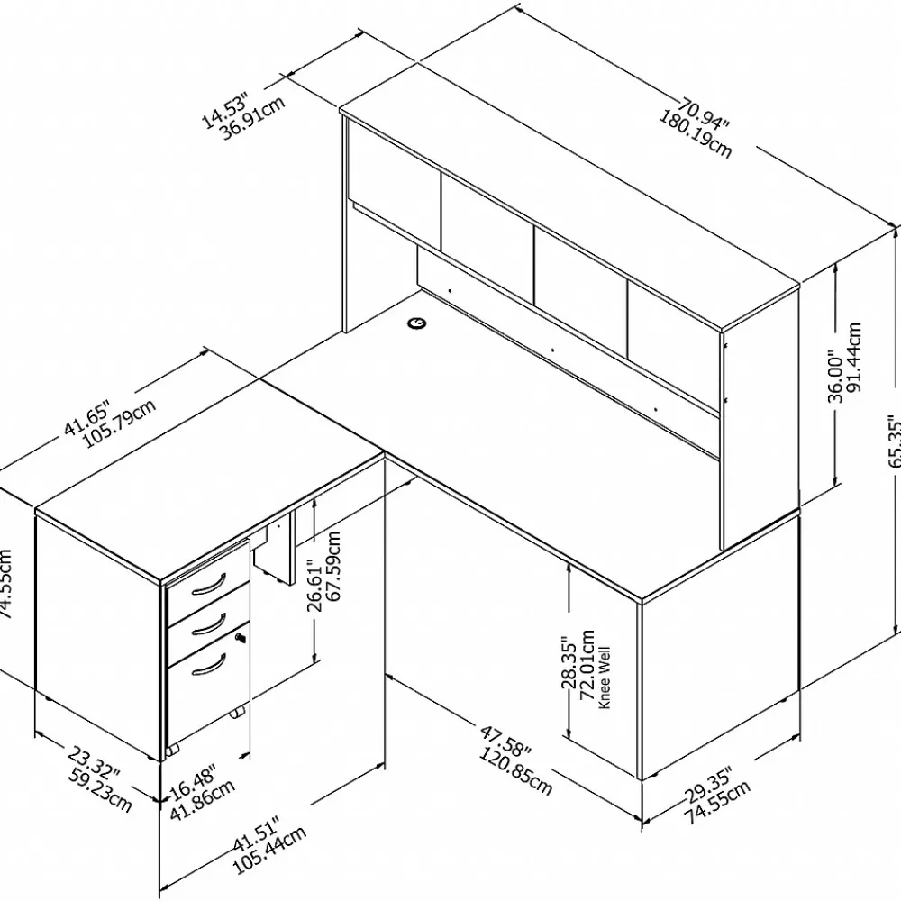 L-Desks*Bush Business Furniture Studio C 72"W L Shaped Desk with Hutch, Mobile File Cabinet and Return, (STC006WH) White