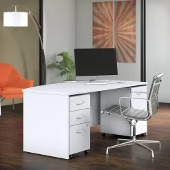 Computer Desks*Bush Business Furniture Studio C 72"W Bow Front Desk with Mobile File Cabinets, (STC012WH) White