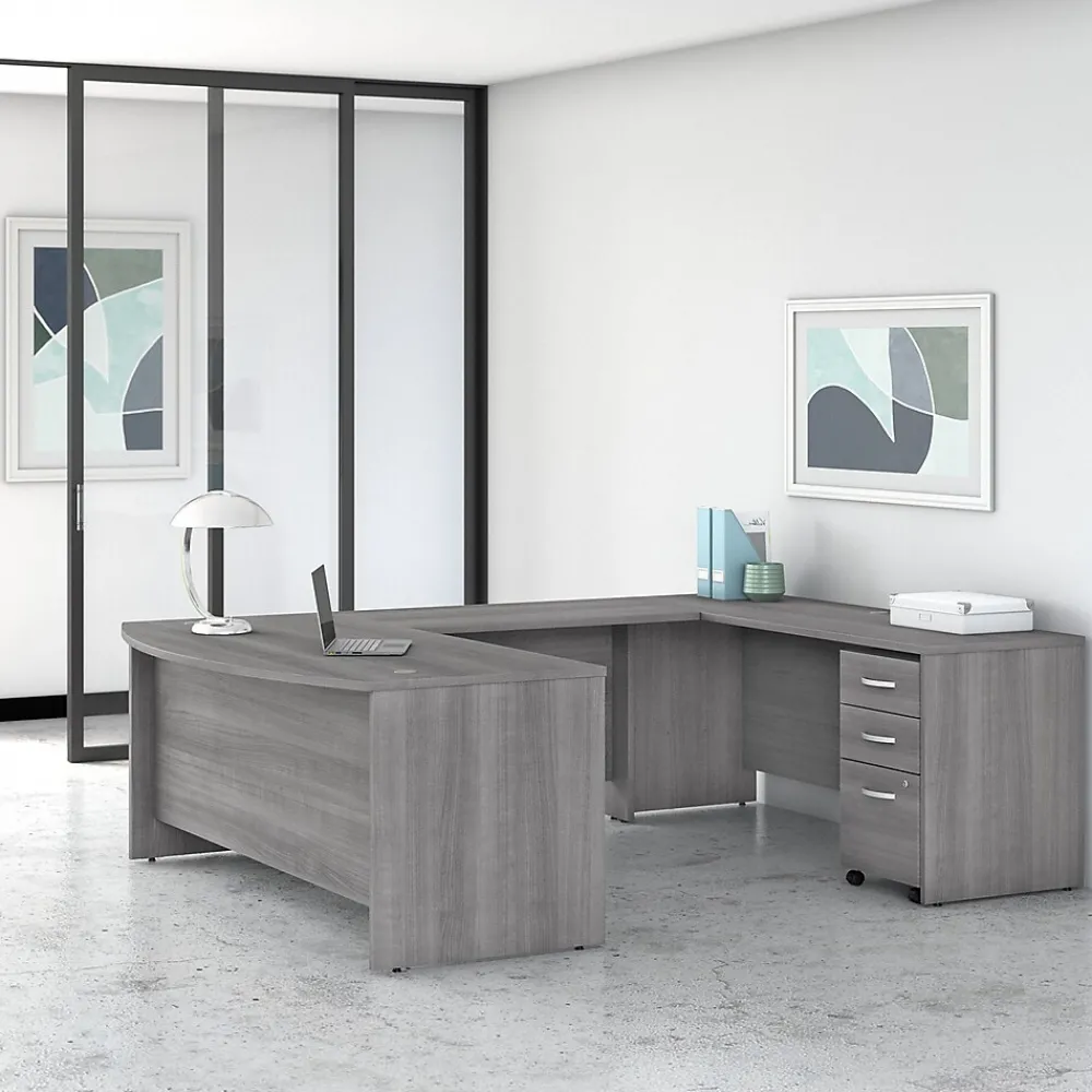 Computer Desks*Bush Business Furniture Studio C 72"W U Shaped Desk with Mobile File Cabinet, (STC004PGSU) Platinum Gray