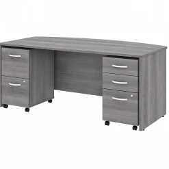 Computer Desks*Bush Business Furniture Studio C 72"W Bow Front Desk with Mobile File Cabinets, (STC012PGSU) Platinum Gray