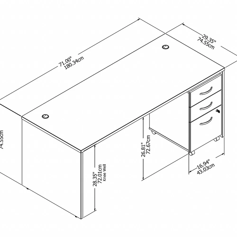 Computer Desks*Bush Business Furniture Studio C 72"W Office Desk with Mobile File Cabinet, (STC013HCSU) Hansen Cherry