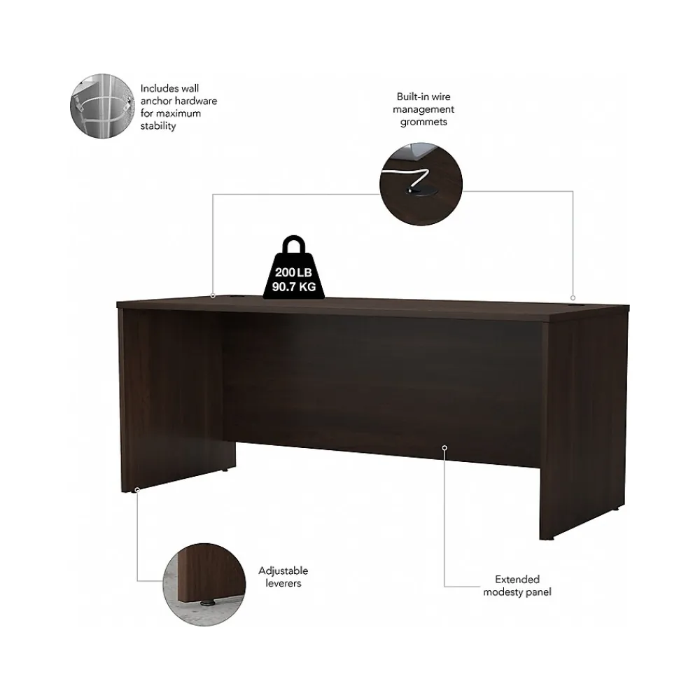 Computer Desks*Bush Business Furniture Studio C 72"W Office Desk with Mobile File Cabinet, (STC013BWSU) Black Walnut