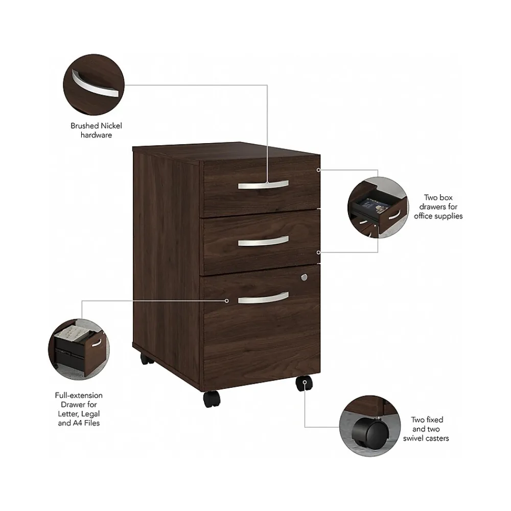 Computer Desks*Bush Business Furniture Studio C 72"W Office Desk with Mobile File Cabinet, (STC013BWSU) Black Walnut