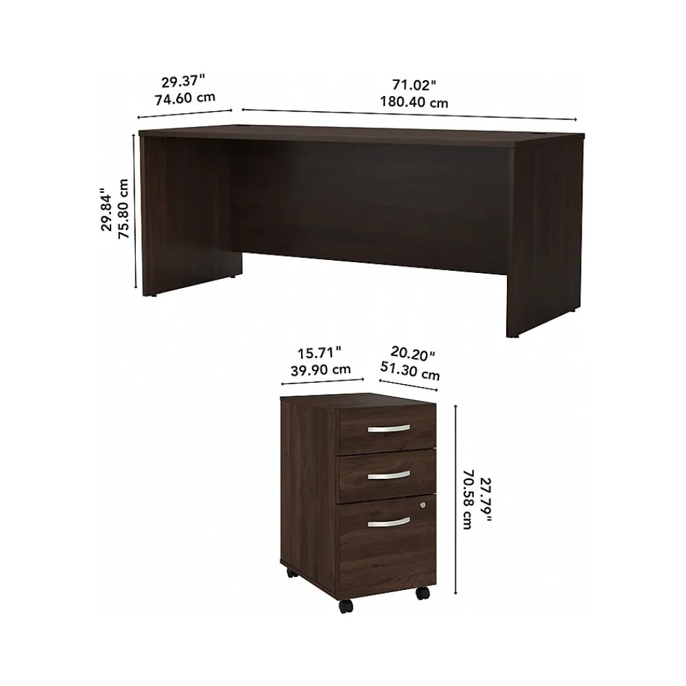 Computer Desks*Bush Business Furniture Studio C 72"W Office Desk with Mobile File Cabinet, (STC013BWSU) Black Walnut