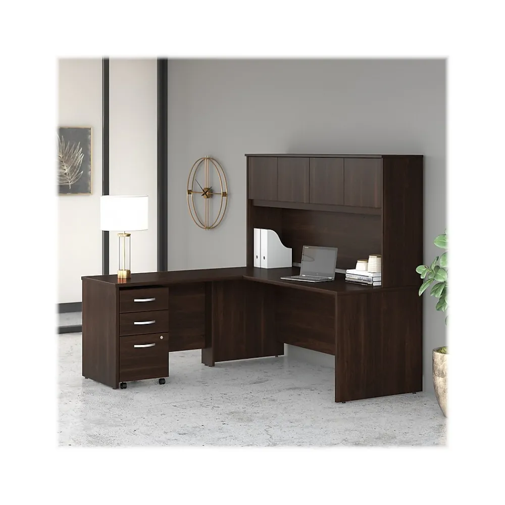 L-Desks*Bush Business Furniture Studio C 72"W L Shaped Desk with Hutch, Mobile File Cabinet and Return, (STC006BWSU) Black Walnut