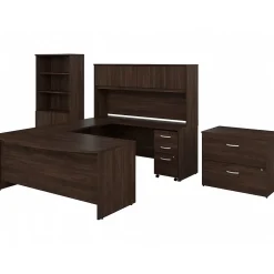 Office Desks*Bush Business Furniture Studio C 72"W U Shaped Desk with Hutch, Bookcase and File Cabinets, (STC001BWSU) Black Walnut