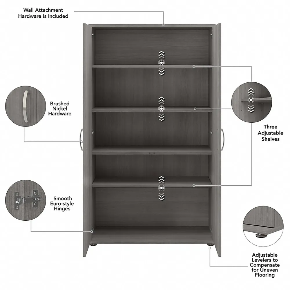 Storage Cabinets*Bush Business Furniture Universal 62" Tall Storage Cabinet with Doors and 5 Shelves, Platinum Gray (UNS136PGK)
