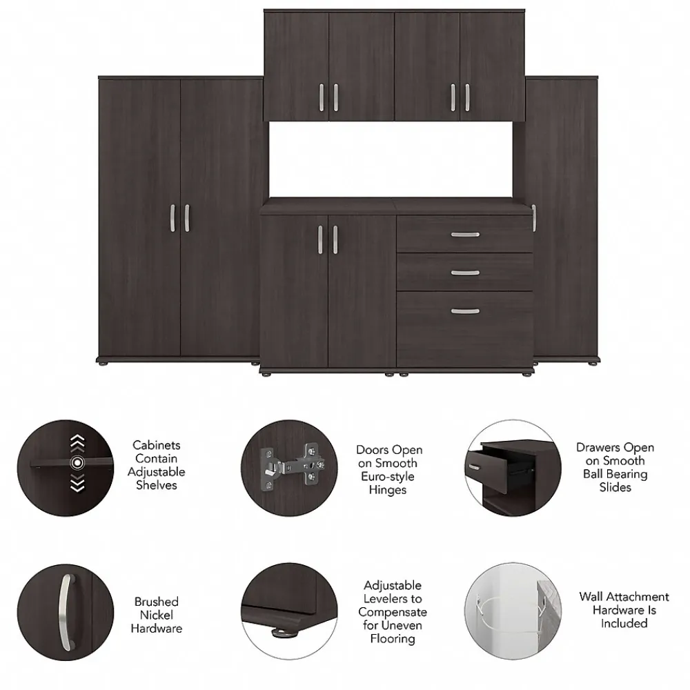 Storage Cabinets*Bush Business Furniture Universal 62" 6-Piece Modular Storage Set with 14 Shelves, Storm Gray (UNS002SG)