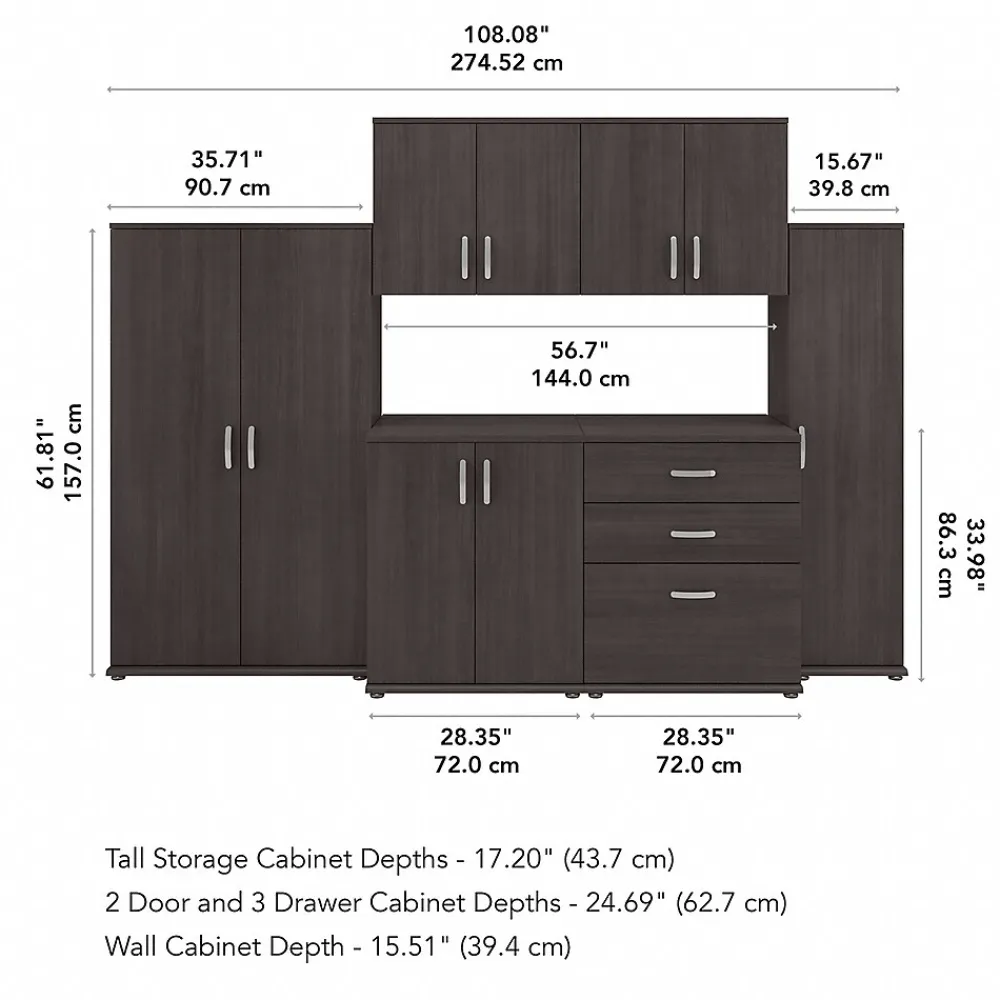 Storage Cabinets*Bush Business Furniture Universal 62" 6-Piece Modular Storage Set with 14 Shelves, Storm Gray (UNS002SG)