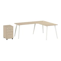 L-Desks*Bush Business Furniture Vista 60"W L Shaped Desk with Mobile File Cabinet, Natural Elm (VST008NESU)