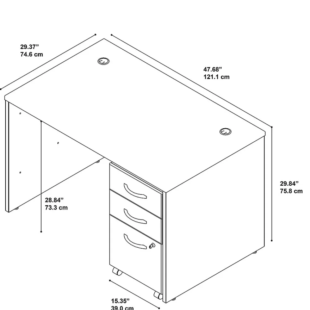 Computer Desks*Bush Business Furniture Westfield 48W x 30D Office Desk w/ Mobile File Cabinet, Hansen Cherry (SRC048HCSU)
