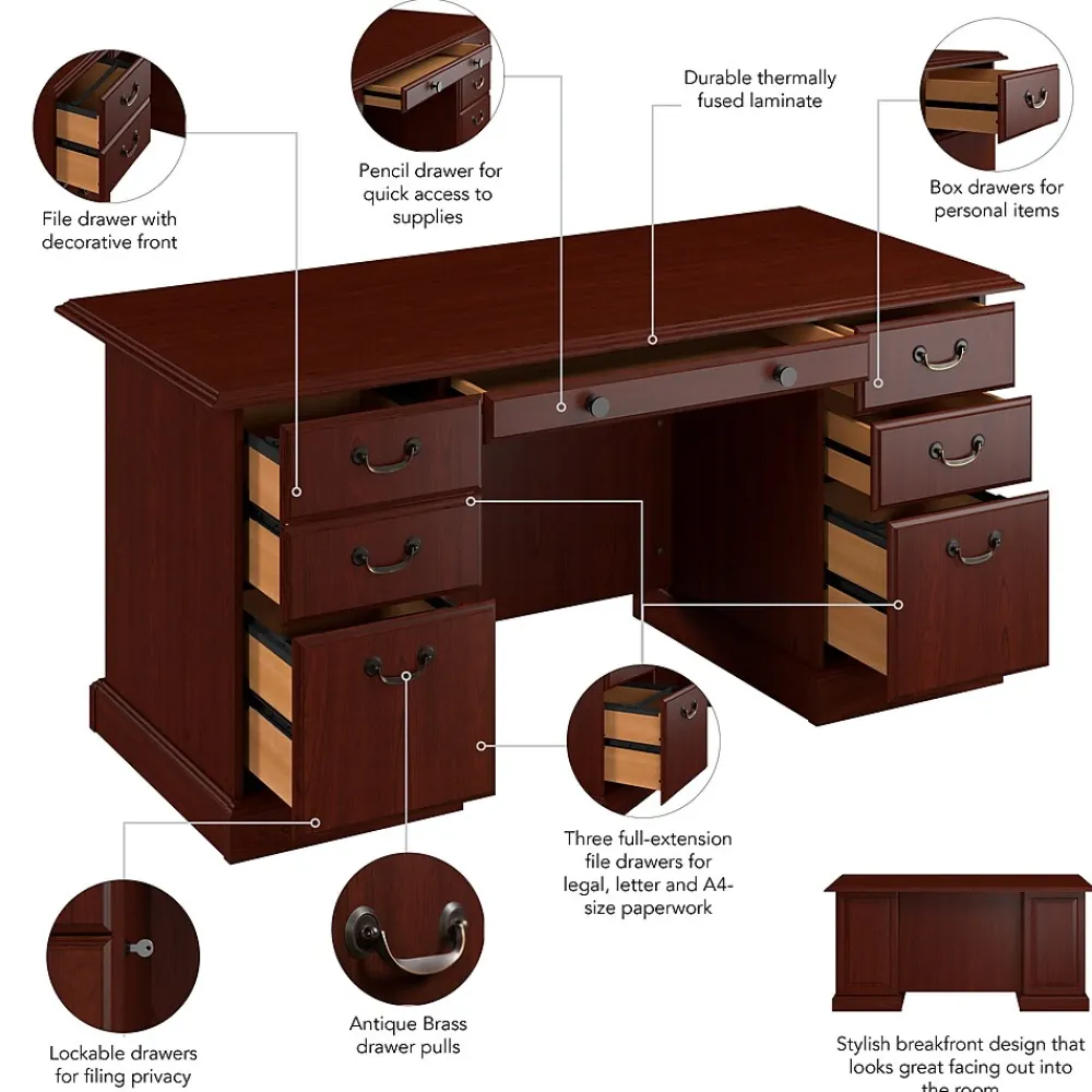 Office Desks*Bush Business Furniture 66"W Arlington Executive Desk with Drawers, Harvest Cherry (WC65566-03K)