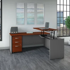 Standing Desks*Bush Business Furniture Westfield 72"W 3 Position Sit to Stand L Desk with Mobile File Cabinet, Hansen Cherry (SRC125HCSU) Hansen Cherry/Graphite