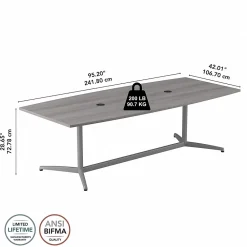 Conference Room Tables*Bush Business Furniture 96W x 42D Boat Shaped Conference Table with Metal Base, (99TBM96PGSVK) Platinum Gray