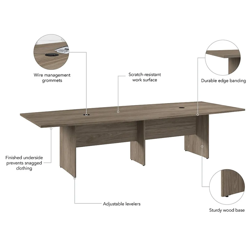 Conference Room Tables*Bush Business Furniture 120W x 48D Boat Shaped Conference Table with Wood Base, Modern Hickory (99TB12048MHK)