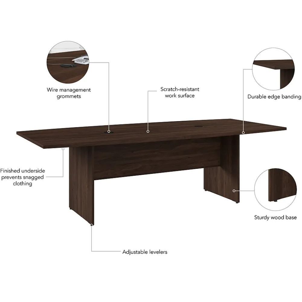 Conference Room Tables*Bush Business Furniture 96W x 42D Boat Shaped Conference Table with Wood Base, Black Walnut (99TB9642BWK)