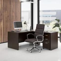 L-Desks*Bush Business Furniture Westfield 60"W L Shaped Desk with 42W Return and Mobile File Cabinet, Mocha Cherry (SRC168MRSU)