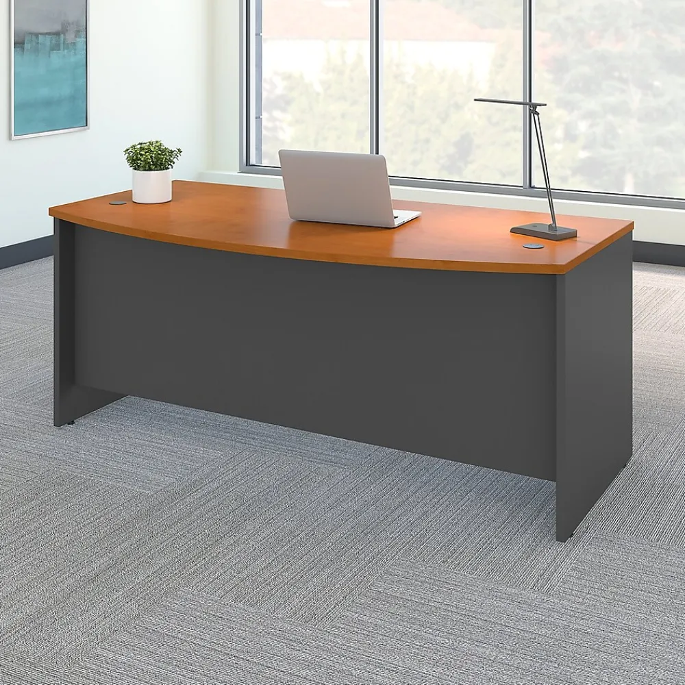 Computer Desks*Bush Business Furniture Westfield 72"W Bow Front Desk, (WC72446) Natural Cherry/Graphite Gray