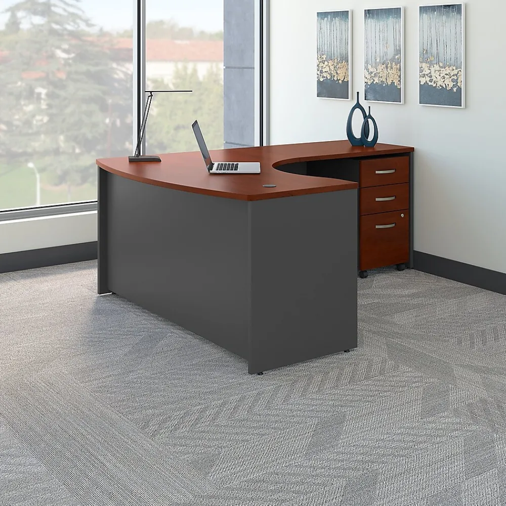 Corner Desks*Bush Business Furniture Westfield Right Handed L Shaped Desk with Mobile File Cabinet, Hansen Cherry (SRC007HCRSU) Hansen Cherry/Graphite