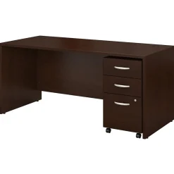 Computer Desks*Bush Business Furniture Westfield 66W x 30D Office Desk with Mobile File Cabinet, (SRC015MRSU) Mocha Cherry