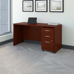 Computer Desks*Bush Business Furniture Westfield 60W x 24D Office Desk with Mobile File Cabinet, (SRC025MASU) Mahogany