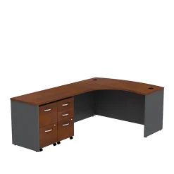 L-Desks*Bush Business Furniture Westfield Bow Front Left Handed L Shaped Desk w/ 2 Mobile Pedestals, Hansen Cherry (SRC034HCLSU)