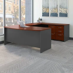 Computer Desks*Bush Business Furniture Westfield 72W x 36D Bow Front U Shaped Desk w/ Mobile File Cabinets, Hansen Cherry (SRC043HCSU)