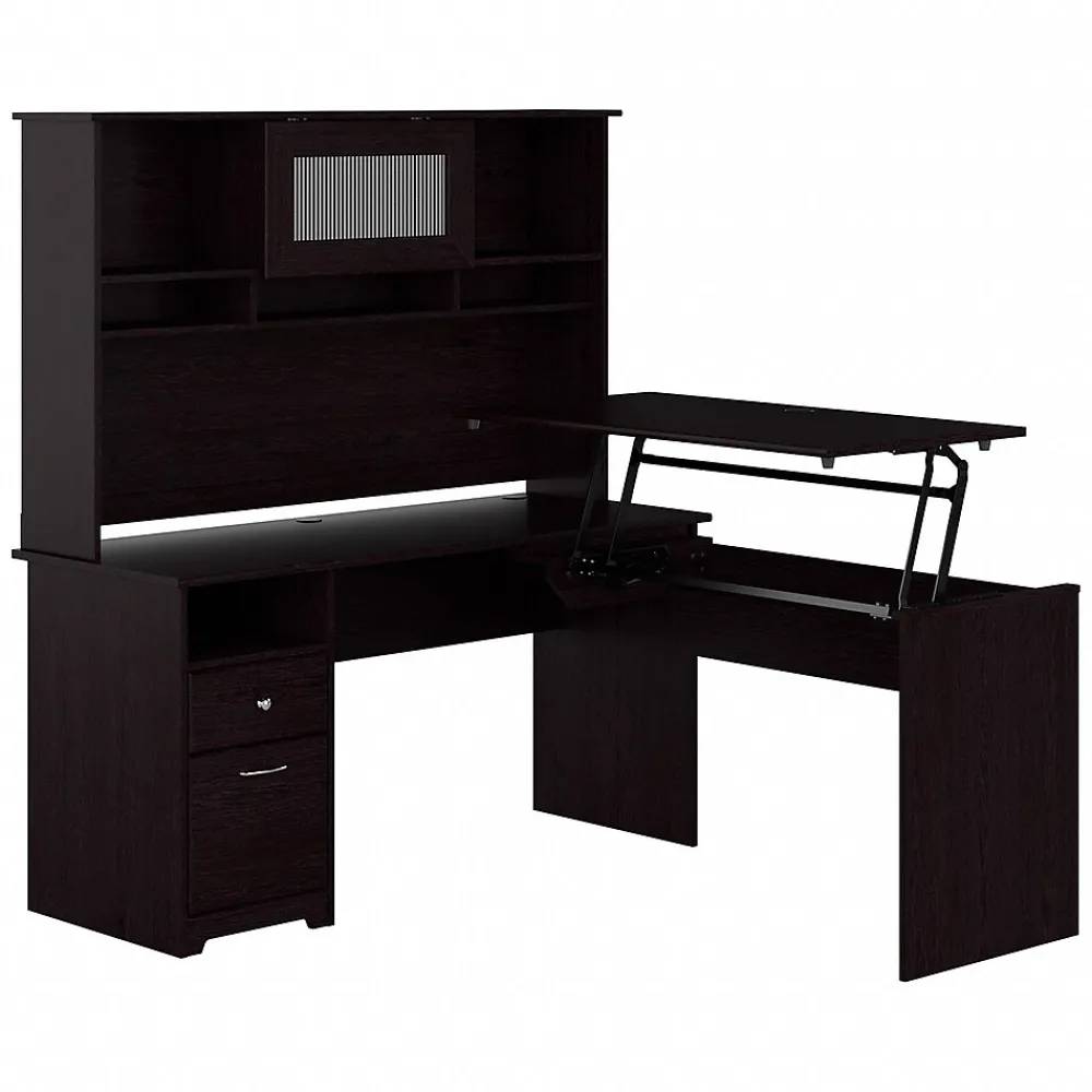 Standing Desks*Bush Furniture Cabot 60"W 3 Position Sit to Stand L Shaped Desk with Hutch, Espresso Oak (CAB045EPO)