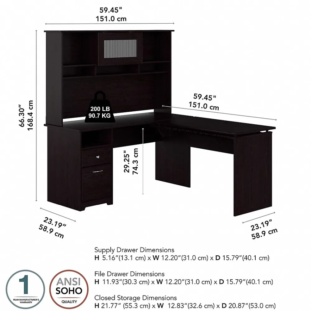Standing Desks*Bush Furniture Cabot 60"W 3 Position Sit to Stand L Shaped Desk with Hutch, Espresso Oak (CAB045EPO)
