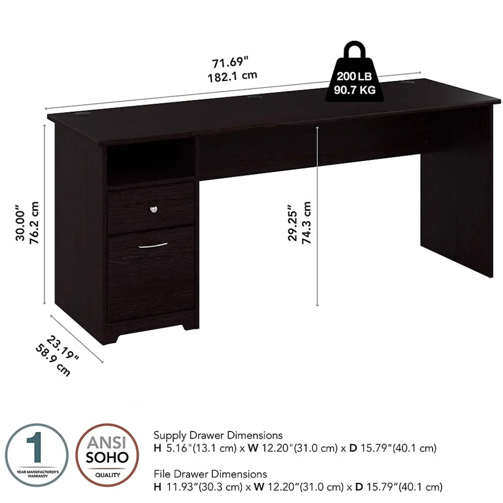 Computer Desks*Bush Furniture Cabot 72"W Computer Desk with Drawers, (WC31872) Espresso Oak