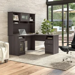 L-Desks*Bush Furniture Cabot 60"W L Shaped Computer Desk with Hutch and Storage, (CAB001HRG) Heather Gray