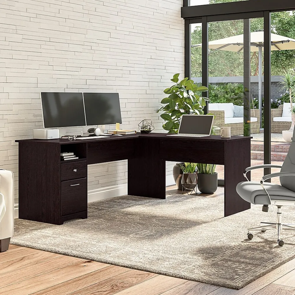 L-Desks*Bush Furniture Cabot 72"W L Shaped Computer Desk with Drawers, (CAB051EPO) Espresso Oak