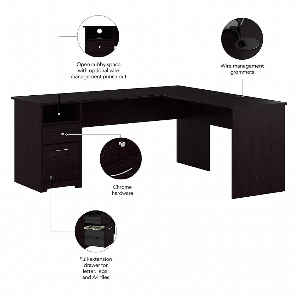 L-Desks*Bush Furniture Cabot 72"W L Shaped Computer Desk with Drawers, (CAB051EPO) Espresso Oak