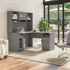 L-Desks*Bush Furniture Cabot 60"W L Shaped Computer Desk with Hutch and Storage, (CAB001MG) Modern Gray