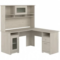 Computer Desks*Bush Furniture Cabot 60"W L Shaped Computer Desk with Hutch and Storage, (CAB001LW) Linen White Oak