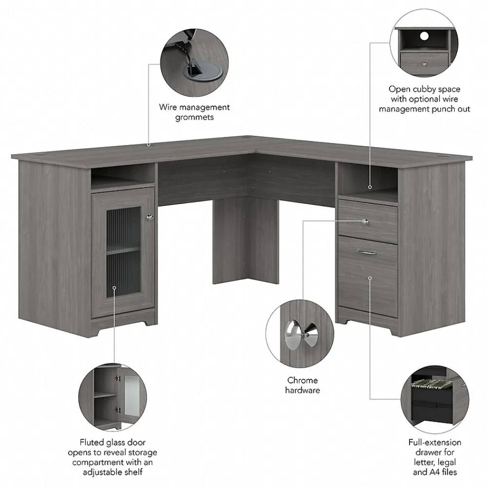 L-Desks*Bush Furniture Cabot 60"W Wood L-Shaped Computer Desk, (WC31330K) Modern Gray