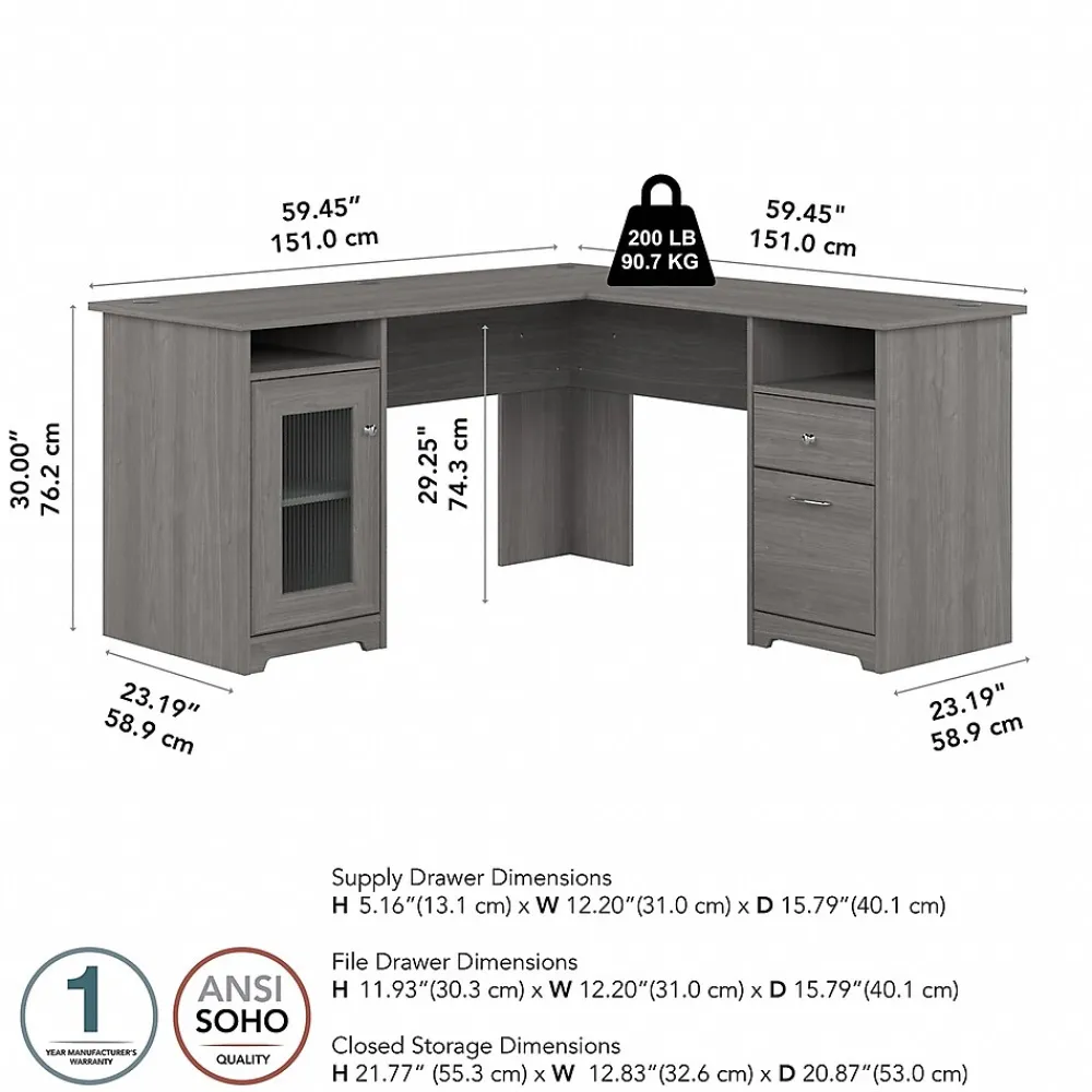L-Desks*Bush Furniture Cabot 60"W Wood L-Shaped Computer Desk, (WC31330K) Modern Gray