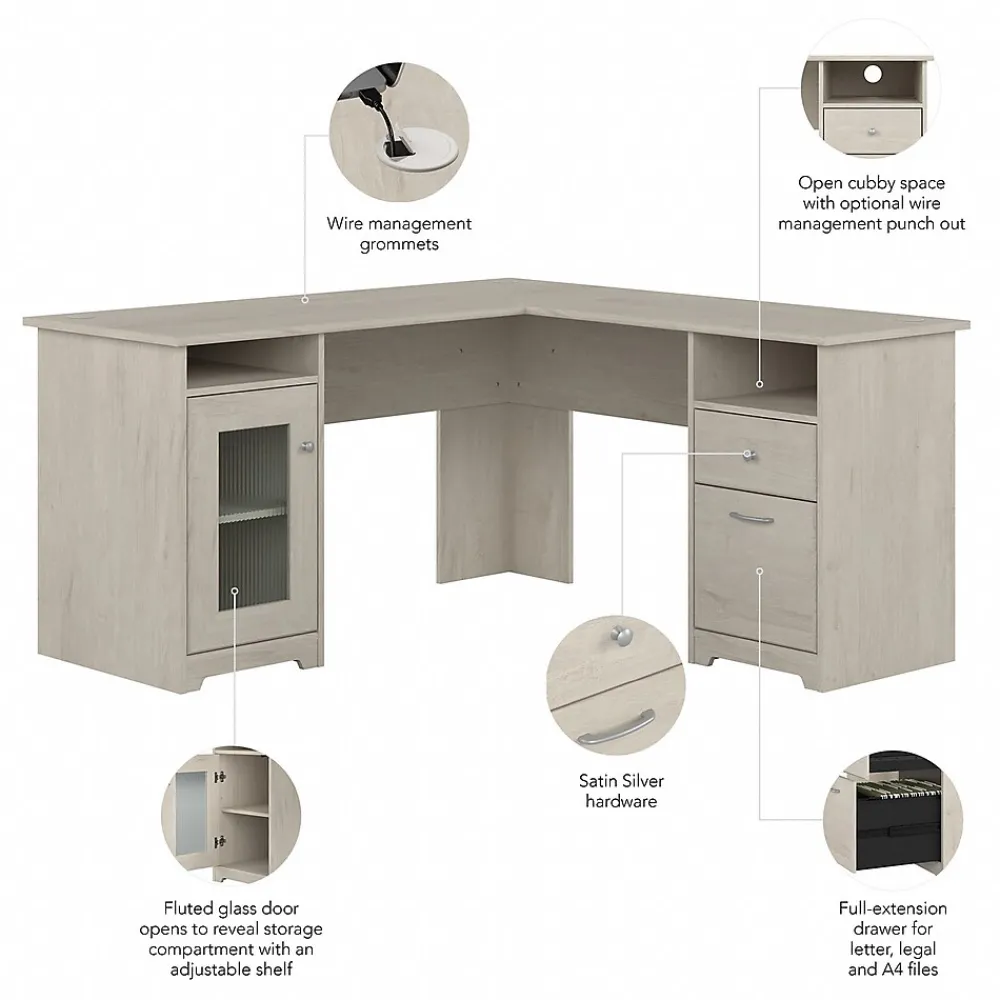 L-Desks*Bush Furniture Cabot 60"W Wood L-Shaped Computer Desk, (WC31130K) Linen White Oak