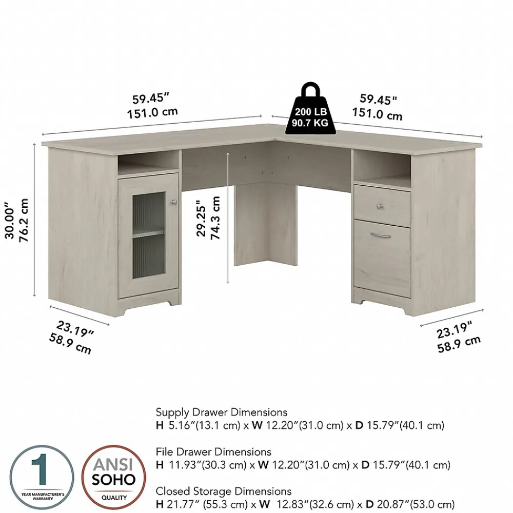 L-Desks*Bush Furniture Cabot 60"W Wood L-Shaped Computer Desk, (WC31130K) Linen White Oak