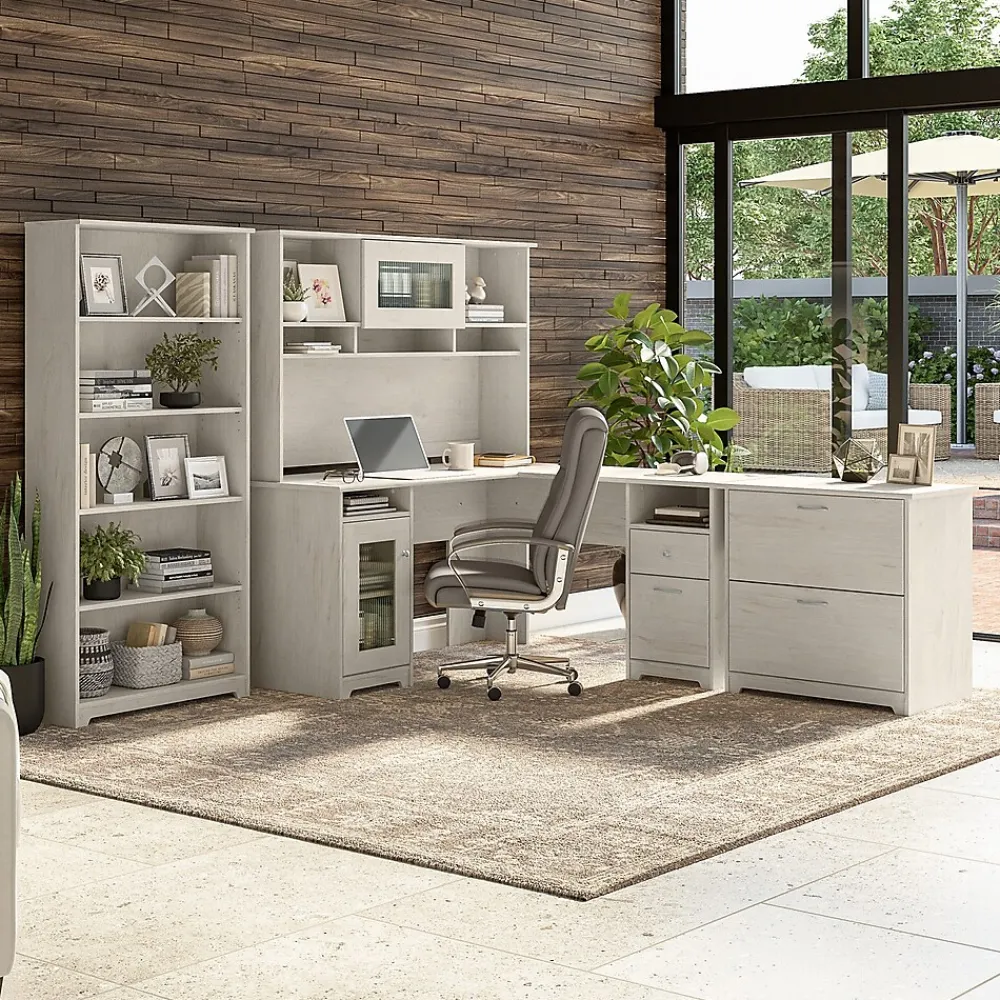 L-Desks*Bush Furniture Cabot 60"W Wood L-Shaped Computer Desk, (WC31130K) Linen White Oak