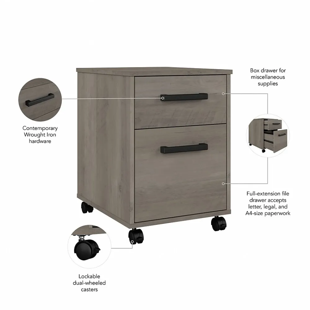 File Cabinets*Bush Furniture City Park 2 Drawer Mobile File Cabinet, (CPF116DG-03) Driftwood Gray