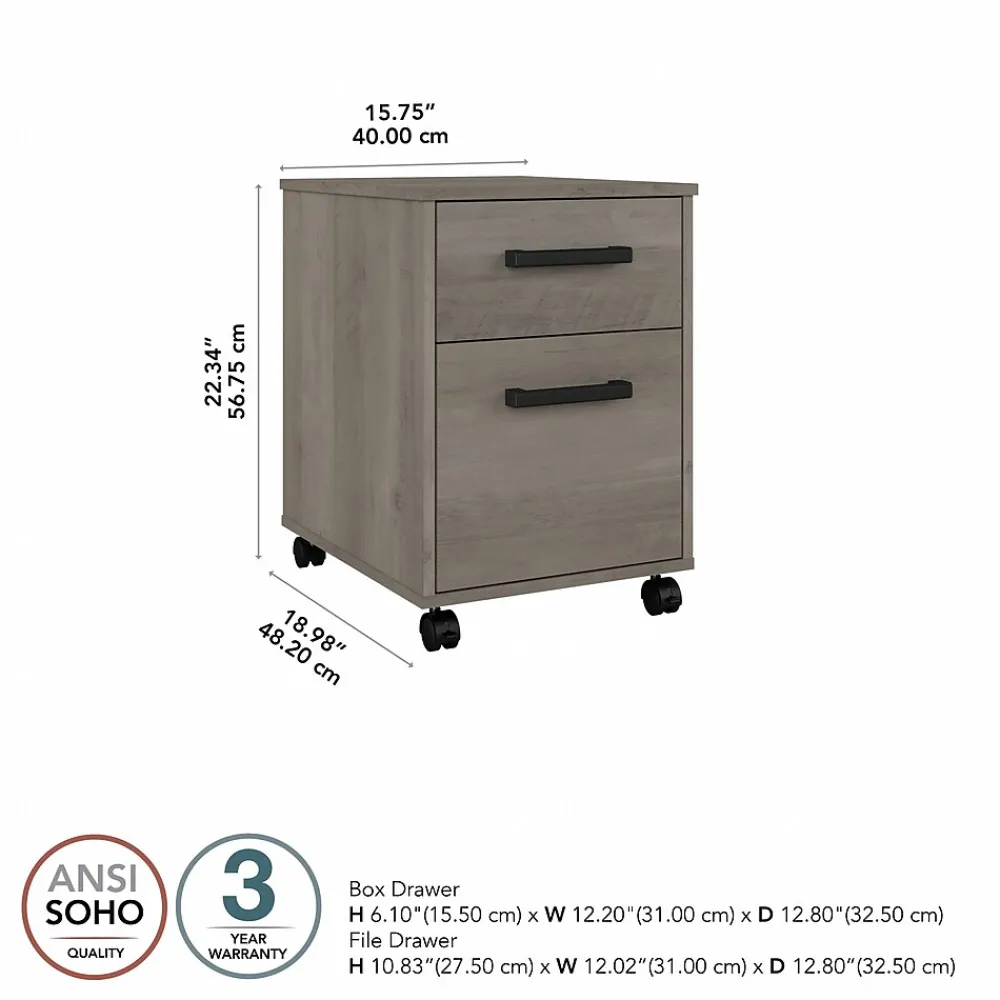 File Cabinets*Bush Furniture City Park 2 Drawer Mobile File Cabinet, (CPF116DG-03) Driftwood Gray