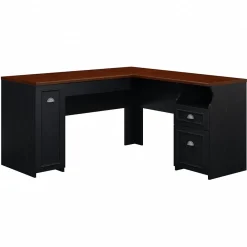 L-Desks*Bush Furniture Fairview 60"W L Shaped Desk with Drawers and Storage Cabinet, (WC53930-03K) Antique Black/Hansen Cherry