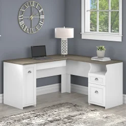 L-Desks*Bush Furniture Fairview 60"W L Shaped Desk with Drawers and Storage Cabinet, (WC53630-03K) Shiplap Gray/Pure White