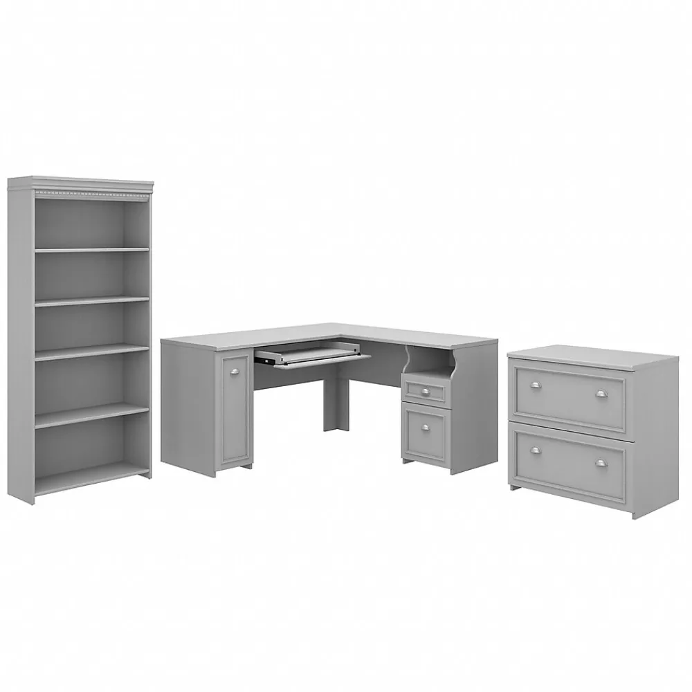 L-Desks*Bush Furniture Fairview 60"W L Shaped Desk with Lateral File Cabinet and 5 Shelf Bookcase, (FV008CG) Cape Cod Gray
